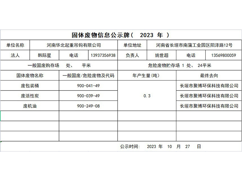 固體廢物信息公示牌